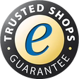 Zertifikatslogo mit 'Trusted Shops Guarantee' und blauem 'e' auf gelbem Hintergrund